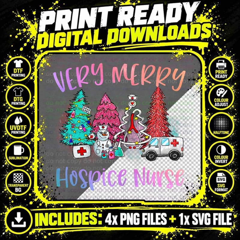 Very Merry Hospice Nurse Christmas Tree Hospice Nurse Png SVG Digital Bundle