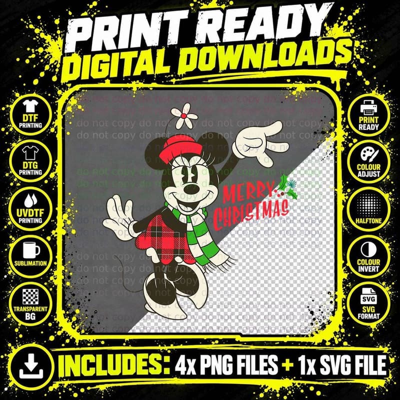 Vintage Cartoon Mouse Christmas T-Shirt, Holiday Cheer Png SVG Digital Bundle