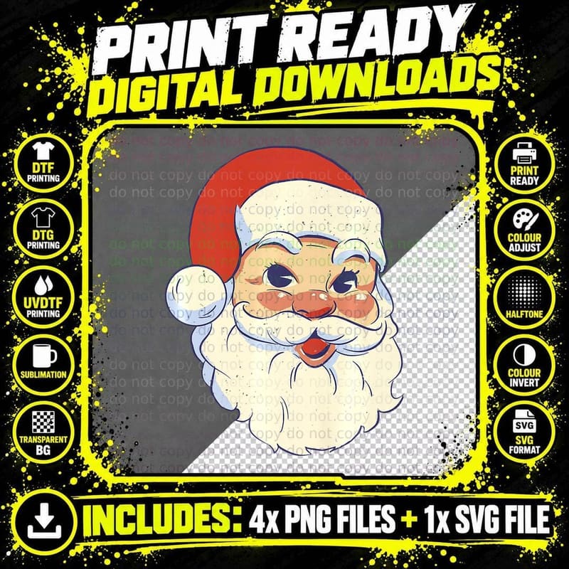 Vintage Christmas Santa Claus Old Fashioned Face Png SVG Digital Bundle