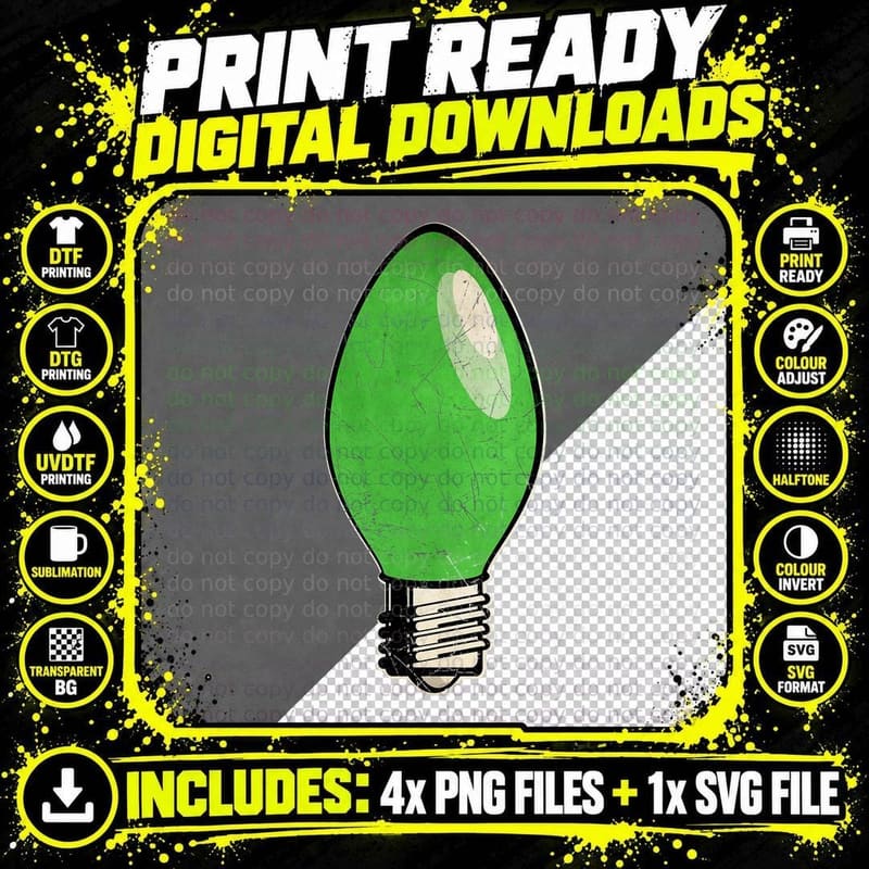 Vintage Green Christmas Tree Light Bulb T-Shirt Png SVG Digital Bundle