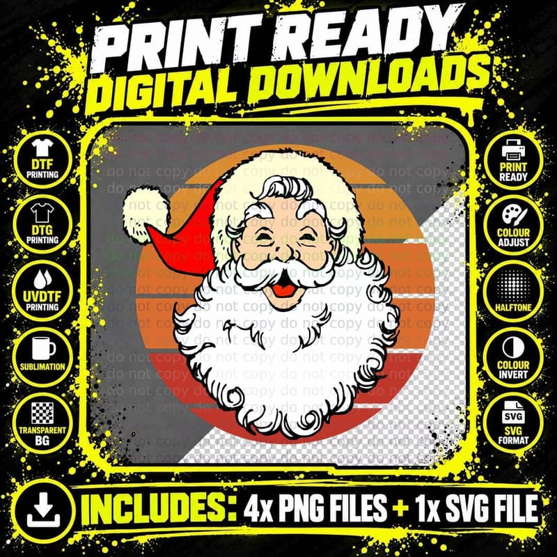 Vintage Santa Claus Christmas Winter Holiday Retro Xmas Png SVG Digital Bundle