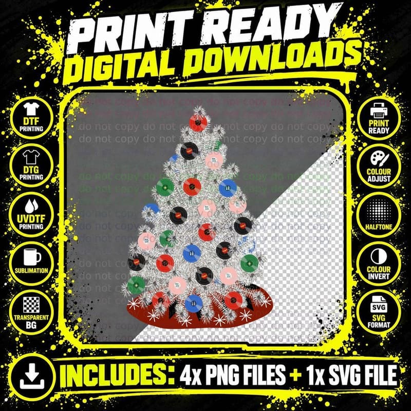 Vinyl Records Christmas Tree T-Shirt Png SVG Digital Bundle