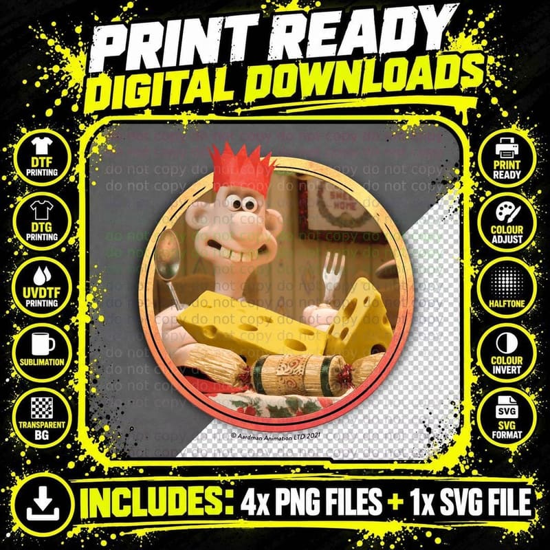 Wallace and Gromit Christmas Cheese T-Shirt Png SVG Digital Bundle