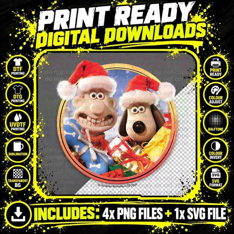 Wallace and Gromit Christmas T-Shirt Png SVG Digital Bundle