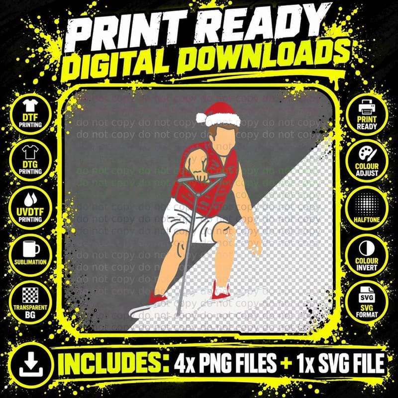 Water Skiing Santa Hat Christmas Pajama Ski Sport Xmas Png SVG Digital Bundle
