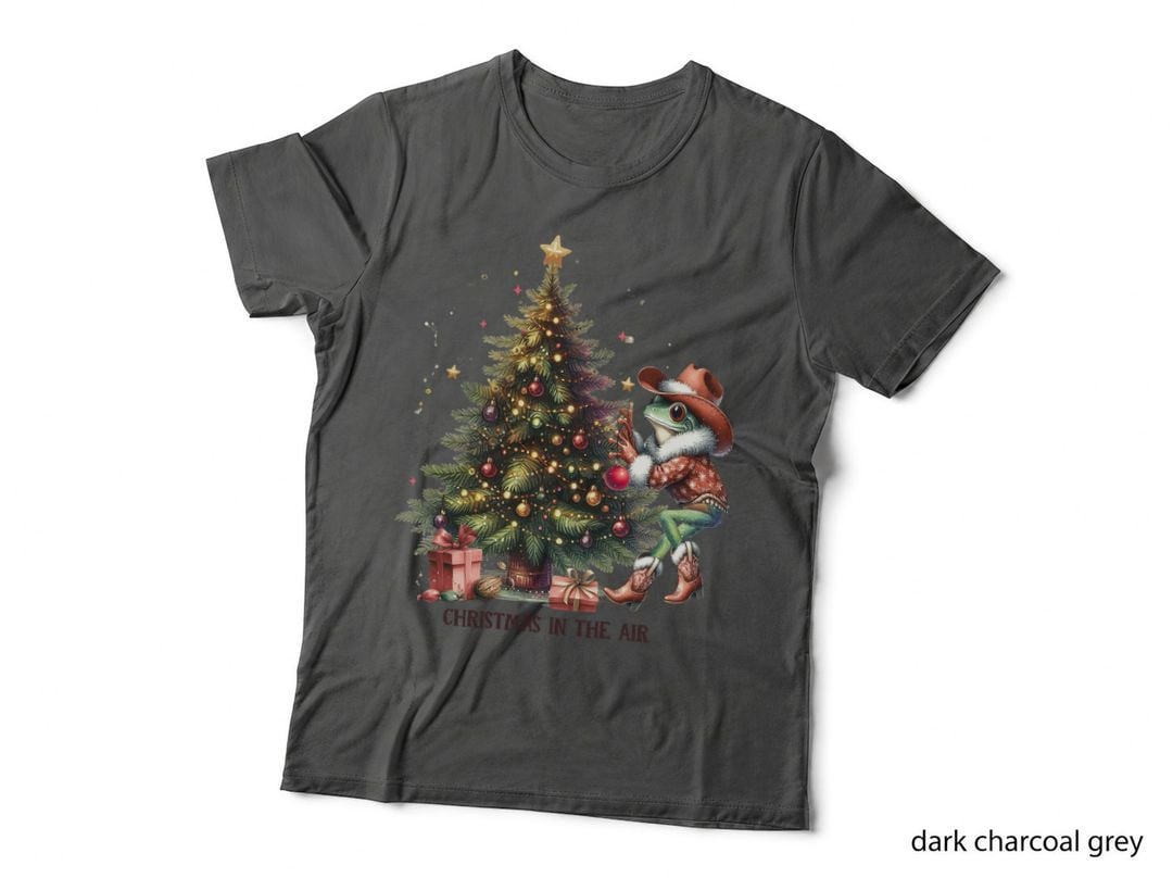 Western Frog Christmas Shirt, Cowboy Hat Tree Lights T-Shirt