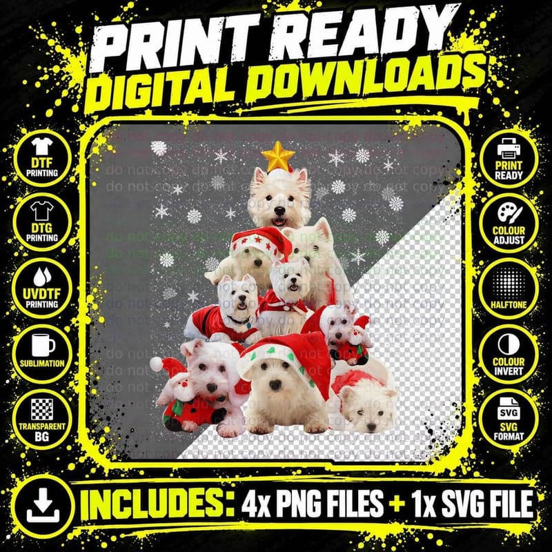 Westie Christmas Tree Dog Pajamas T-Shirt Png SVG Digital Bundle