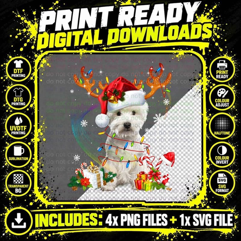 Westie Reindeer Family Matching Christmas Pajamas Dog Png SVG Digital Bundle