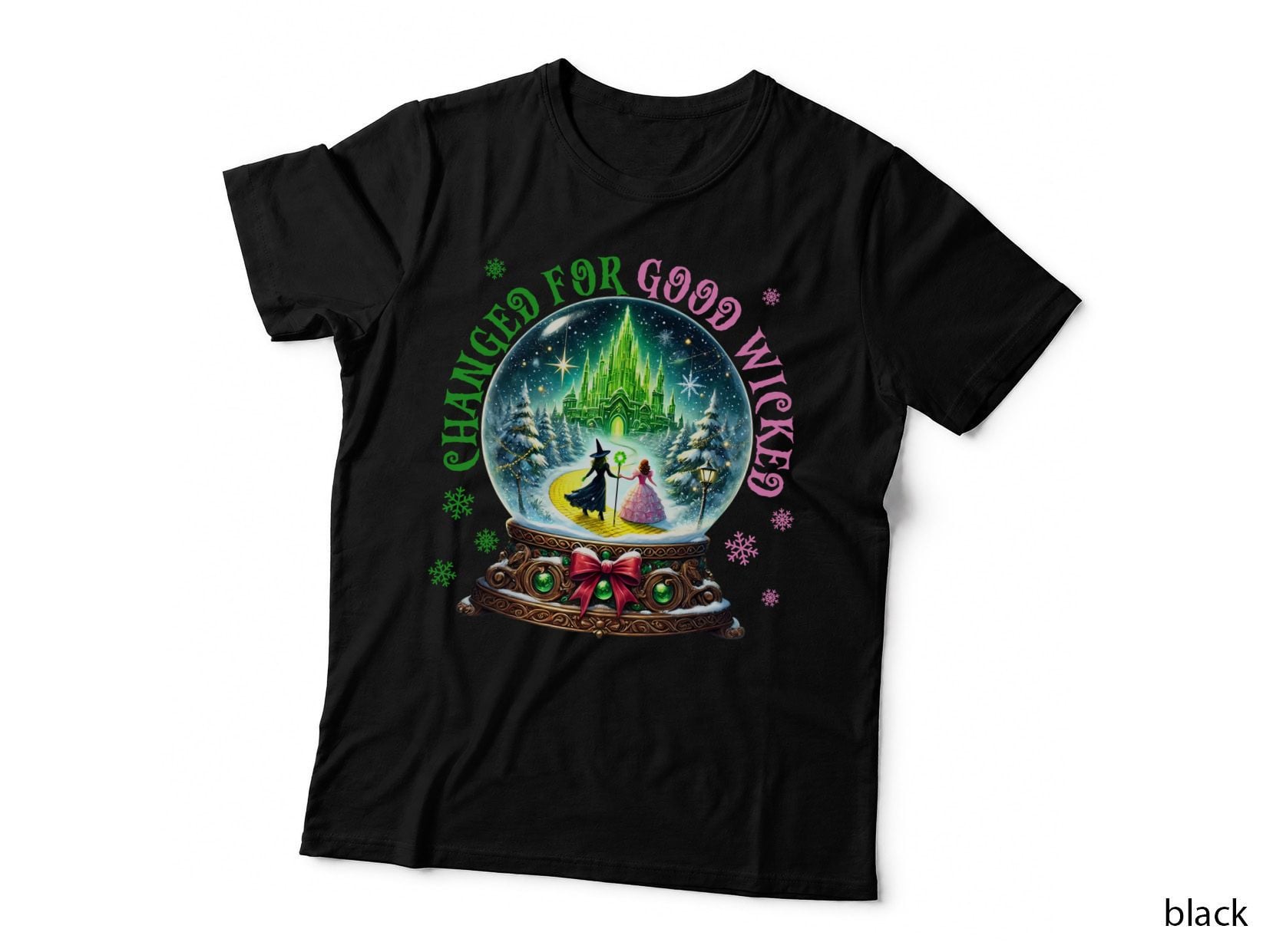 Wicked Christmas Snow Globe Emerald City, Witch Glinda, Musical T-Shirt