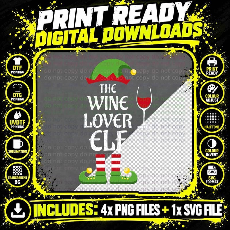 Wine Lover Elf Christmas T-Shirt, Family Matching Png SVG Digital Bundle