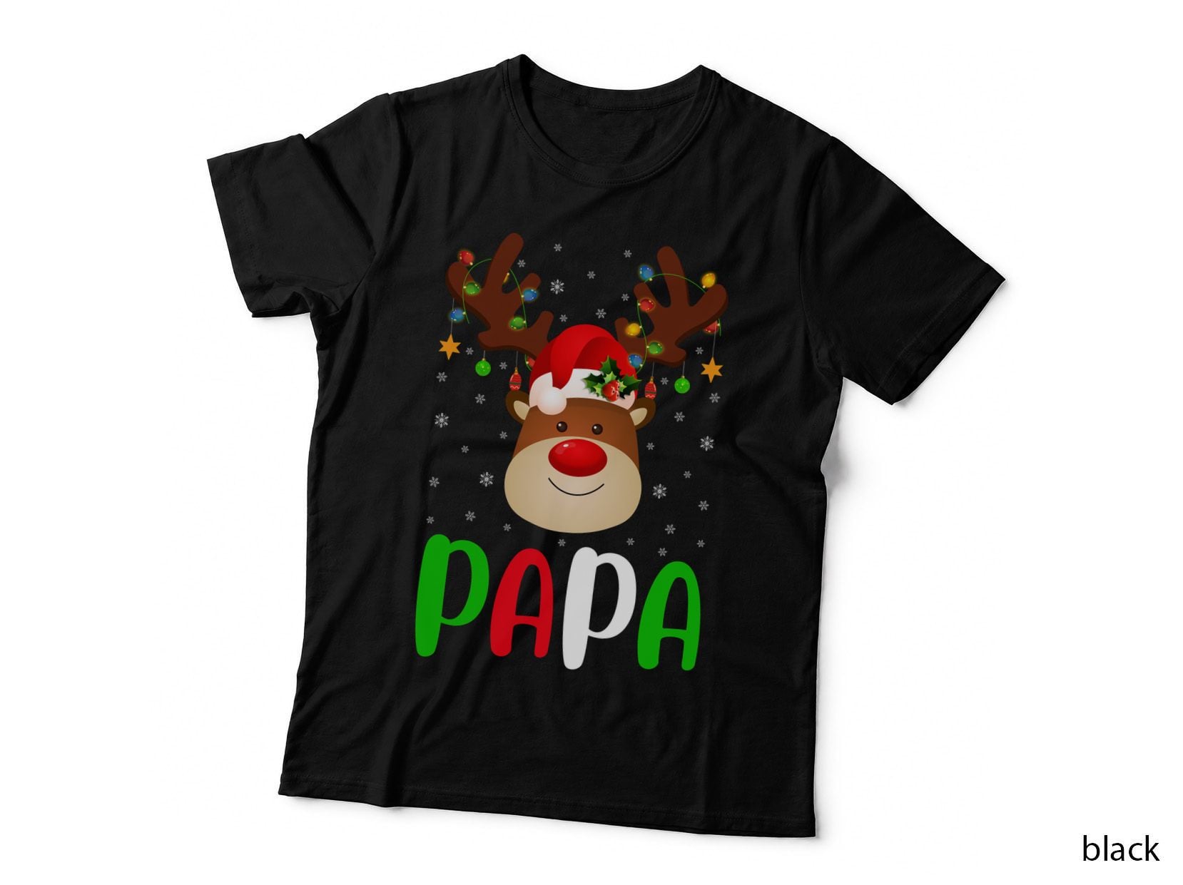 Xmas Lighting Matching Family Papa Reindeer Christmas T-Shirt