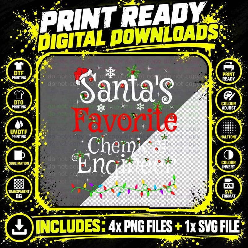 Xmas Lighting Santa's Favorite Chemical Engineer Png SVG Digital Bundle