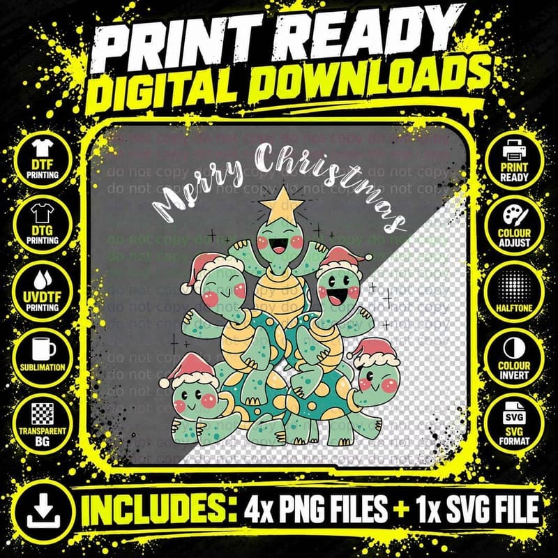 Xmas Turtle Christmas Tree Funny Christmas Merry Png SVG Digital Bundle