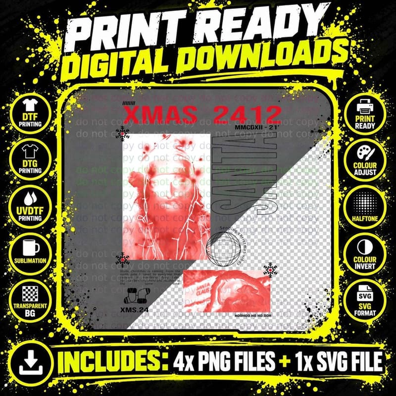 Xmas Vaporwave Christmas Design Santa Claus Streetwear Png SVG Digital Bundle