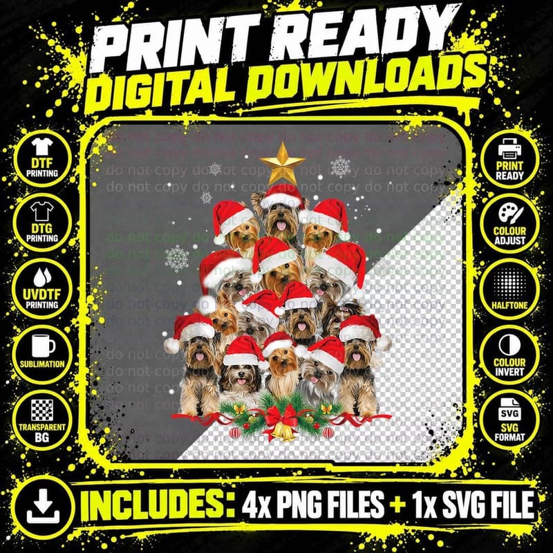 Yorkie Christmas Tree Funny Xmas Gifts for Yorkie Dog Png SVG Digital Bundle