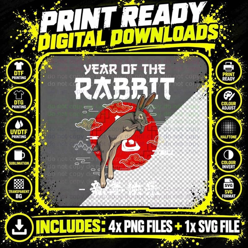 Chinese New Year Rabbit Zodiac T-Shirt Png SVG Digital Bundle