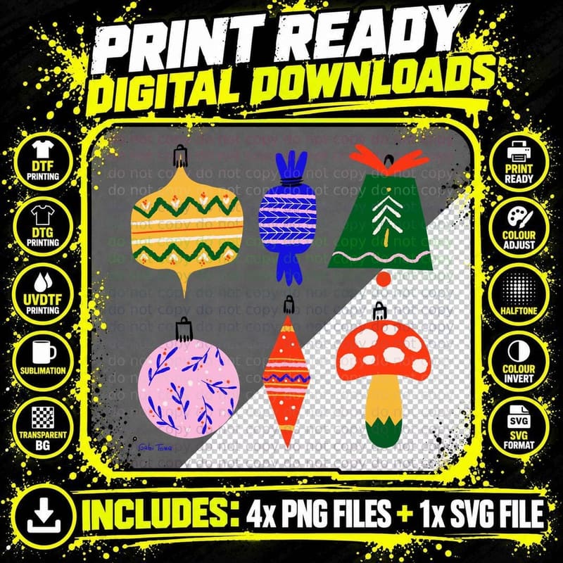 Colorful Christmas Ornaments T-Shirt Png SVG Digital Bundle