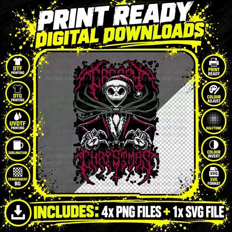 Creepy Christmas Skeleton T-Shirt, Gothic Holiday Tee Png SVG Digital Bundle