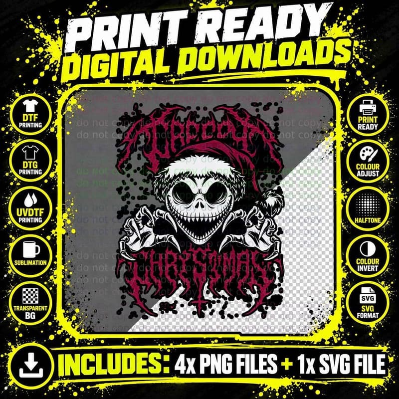 Creepy Christmas Skeleton T-Shirt, Gothic Horror Tee Png SVG Digital Bundle