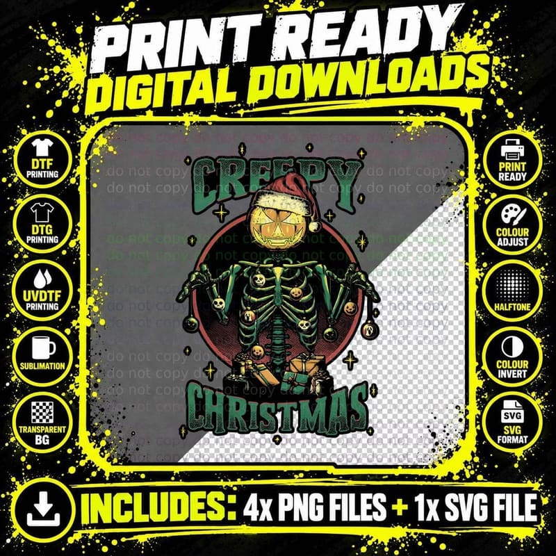 Creepy Christmas T-Shirt, Gothic Horror Tee Png SVG Digital Bundle