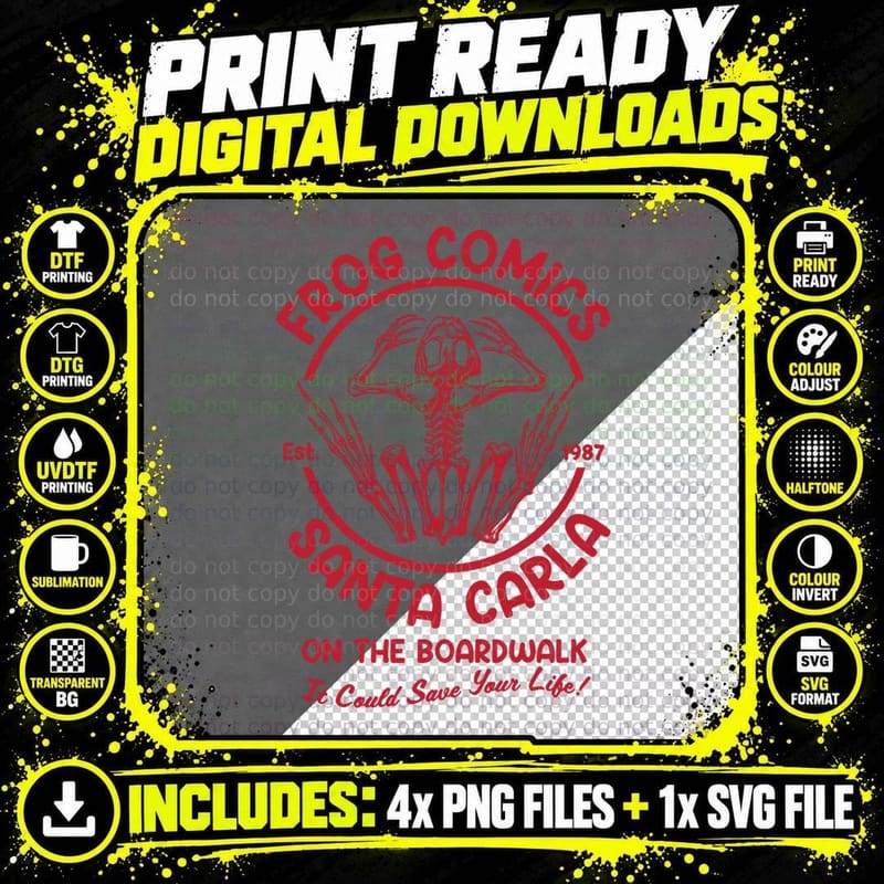 Frog Comics Santa Carla T-Shirt, Retro Horror Style Png SVG Digital Bundle
