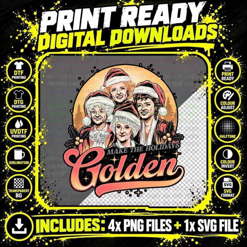 Golden Girls T-Shirt, Christmas Tee, Gift for Mom Family Png SVG Digital Bundle