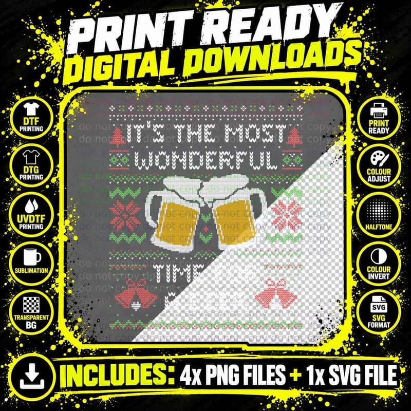 It's the Most Wonderful Time for a Beer - Funny Quote Png SVG Digital Bundle