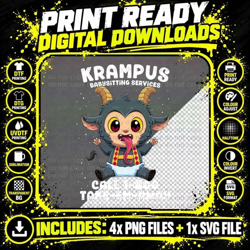 Krampus Babysitting Services Germanic Christmas Demon Png SVG Digital Bundle