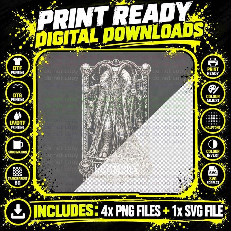 Krampus Line Art T-Shirt Gothic Folklore Christmas Devil Png SVG Digital Bundle