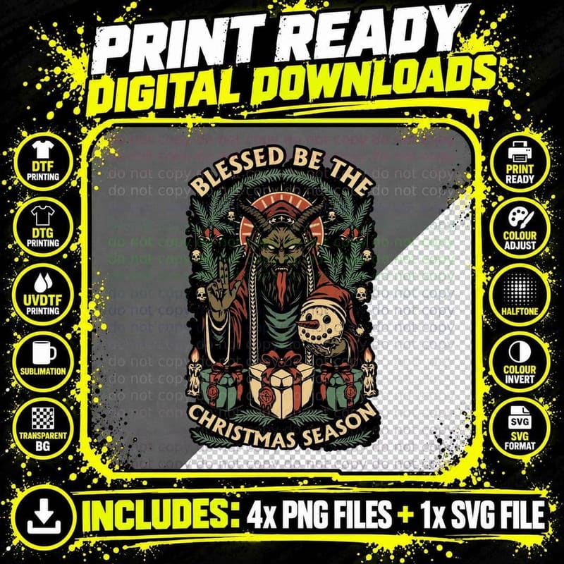 Krampus Sacred Christmas T-Shirt, Gothic Horror Tee Png SVG Digital Bundle