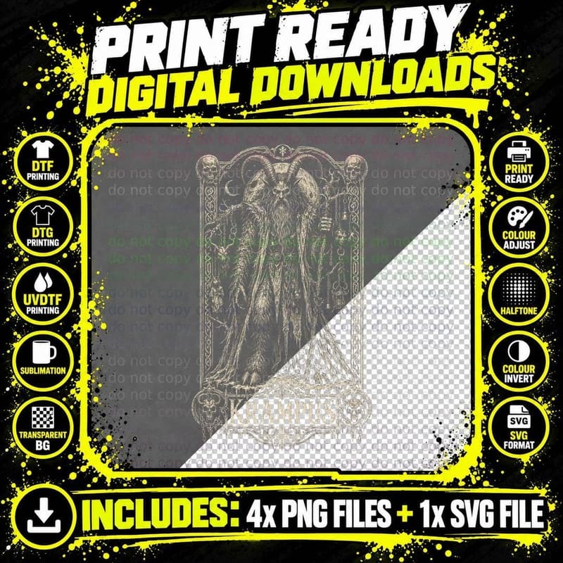 Krampus Woodcut T-Shirt Gothic Folklore Christmas Demon Png SVG Digital Bundle