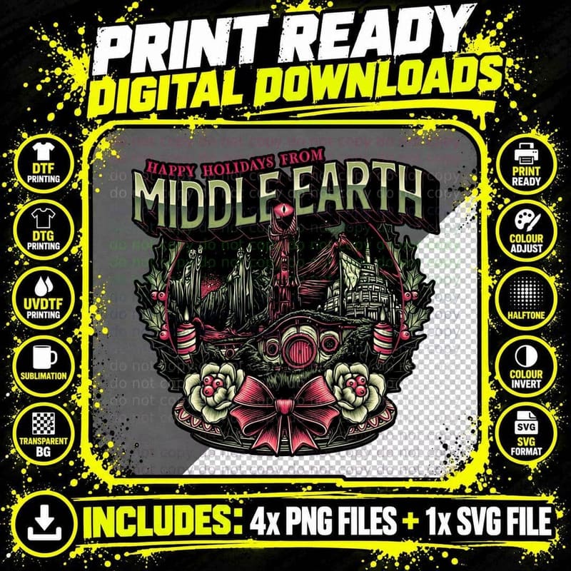 Middle Earth Holiday T-Shirt, Fantasy Christmas Tee Png SVG Digital Bundle