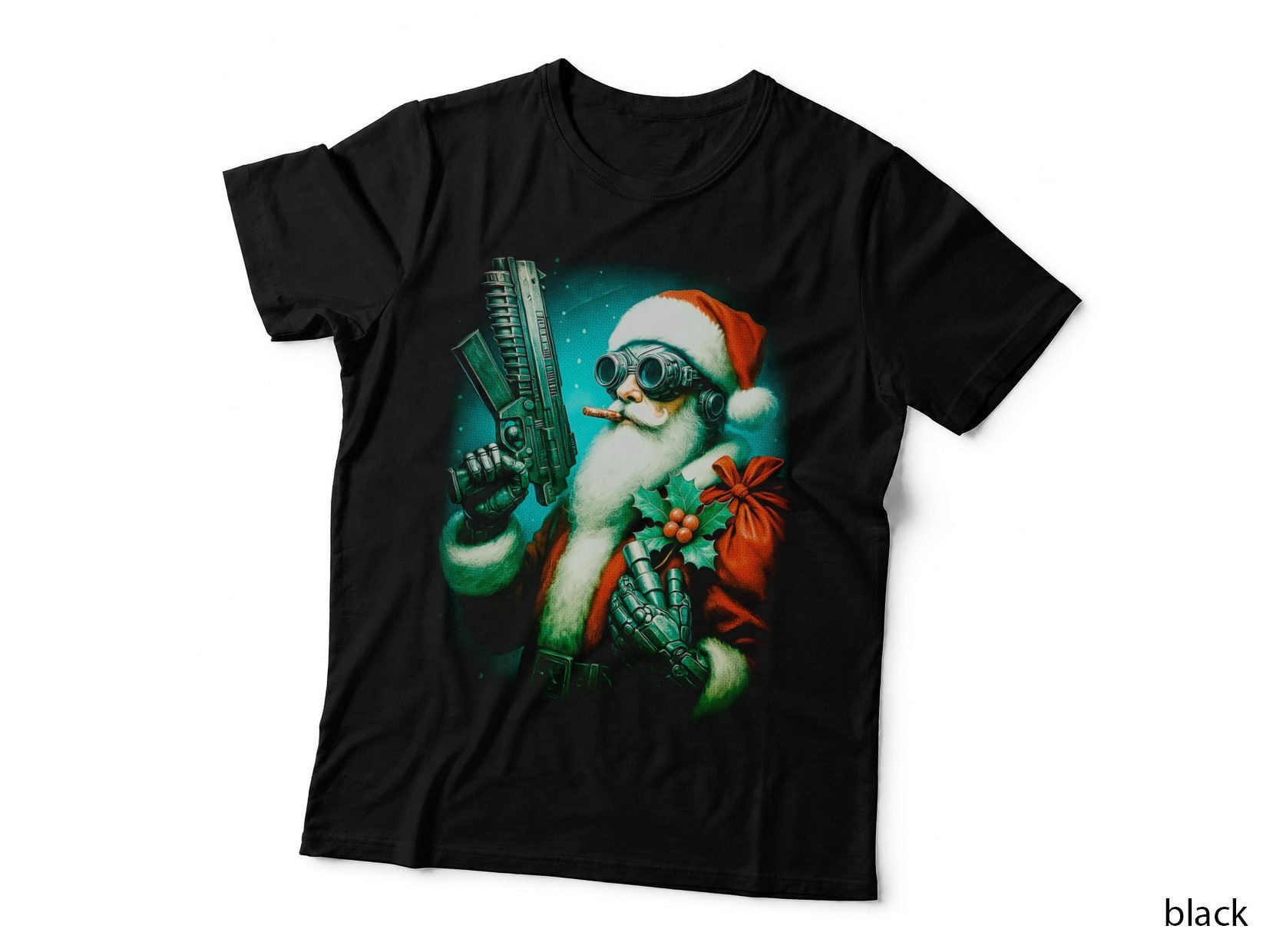 Papai Noel Cyberpunk T-Shirt, Cyberpunk Santa, Retro Futuristic Tee