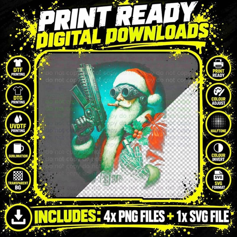Papai Noel Cyberpunk T-Shirt, Cyberpunk Santa Png SVG Digital Bundle