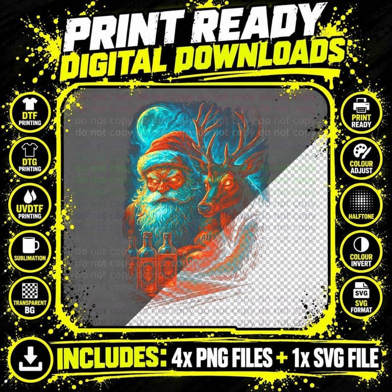 Papai Noel Halftone T-Shirt, Christmas Horror Print Png SVG Digital Bundle