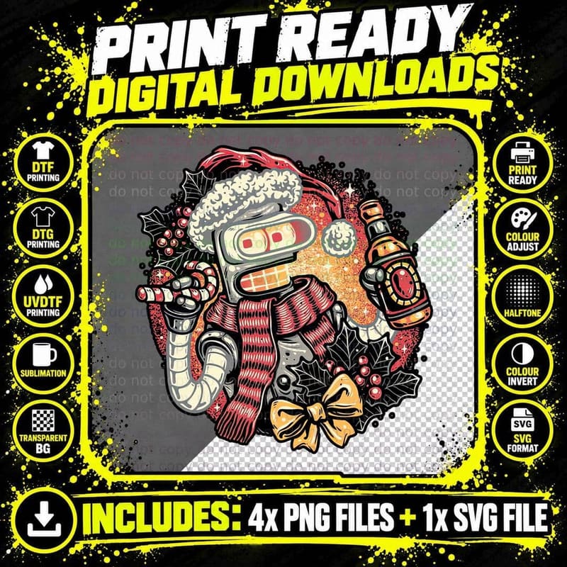 Retro Robot Santa T-Shirt, Vintage Christmas Tee Png SVG Digital Bundle