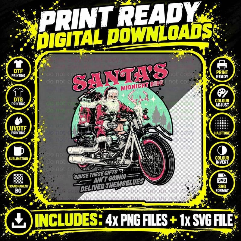 Santa's Midnight Ride T-Shirt, Christmas Tee Png SVG Digital Bundle