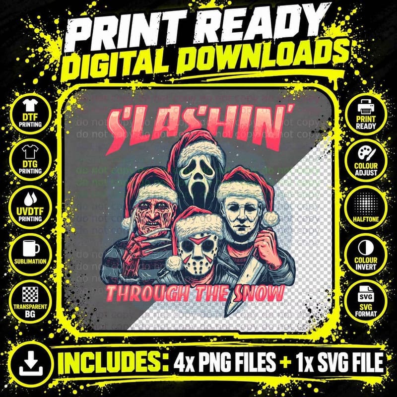 Slashin Snow, Slashing Trough the Snow, Myers, Voorhees Png SVG Digital Bundle