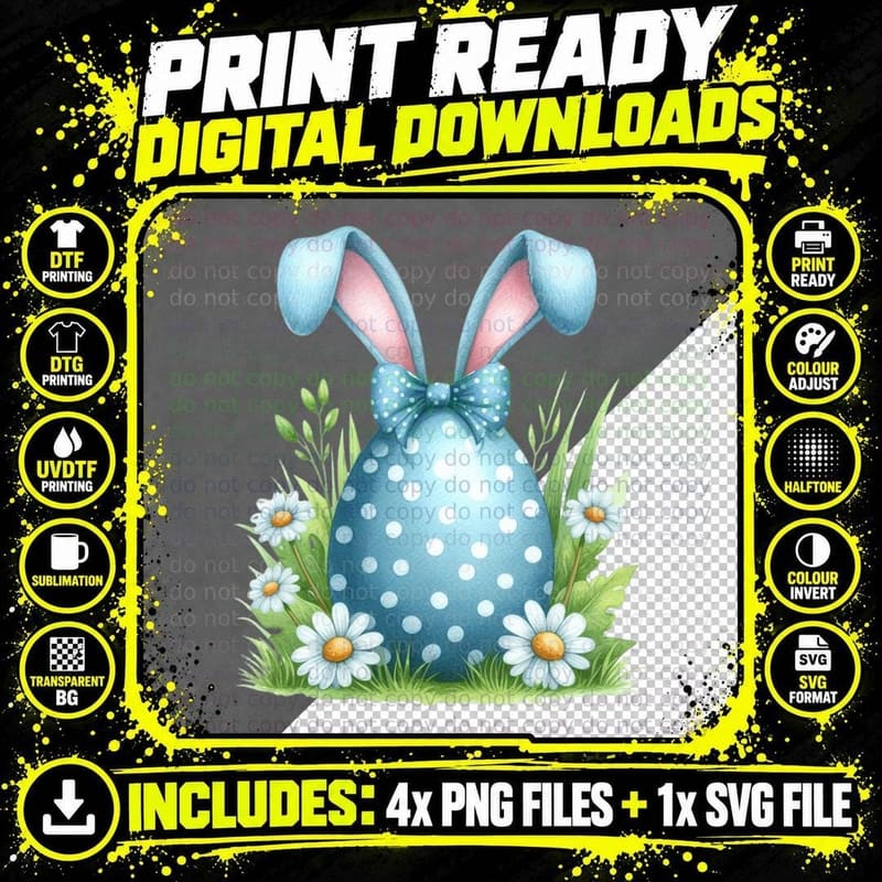 Easter Egg Bunny with Flowers Easter T-Shirt Png SVG Digital Bundle