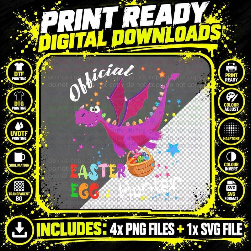 Easter Egg Hunter Dragon T-Shirt, Easter Themed Png SVG Digital Bundle