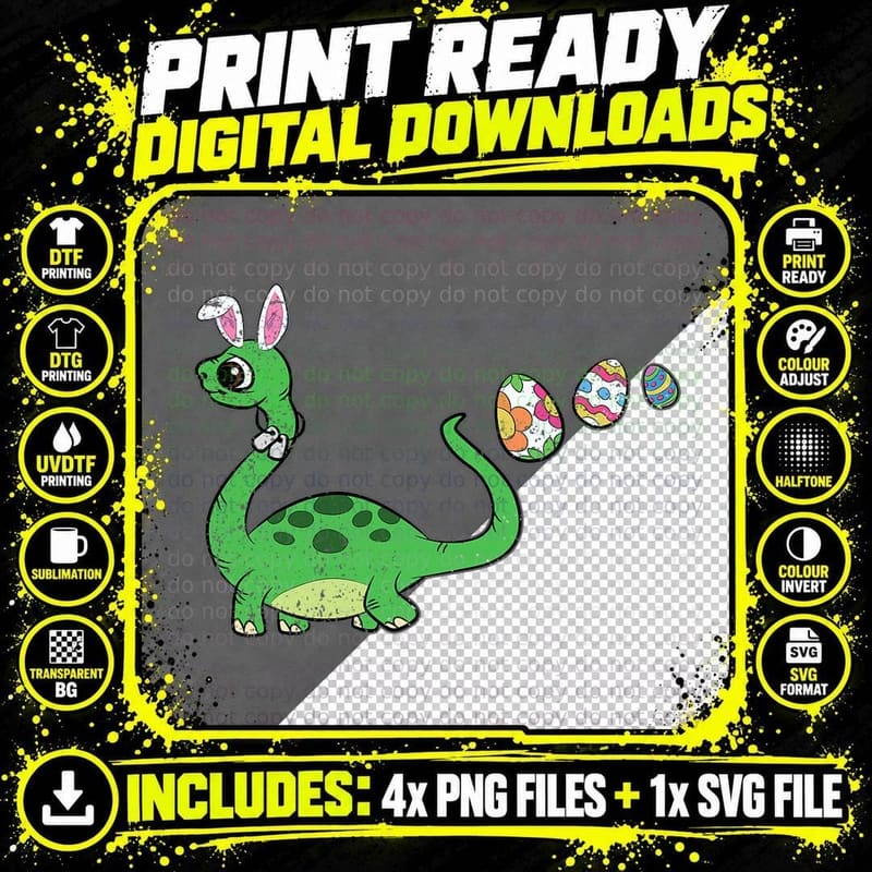Easter Egg Hunting Brontosaurus T-Shirt Png SVG Digital Bundle