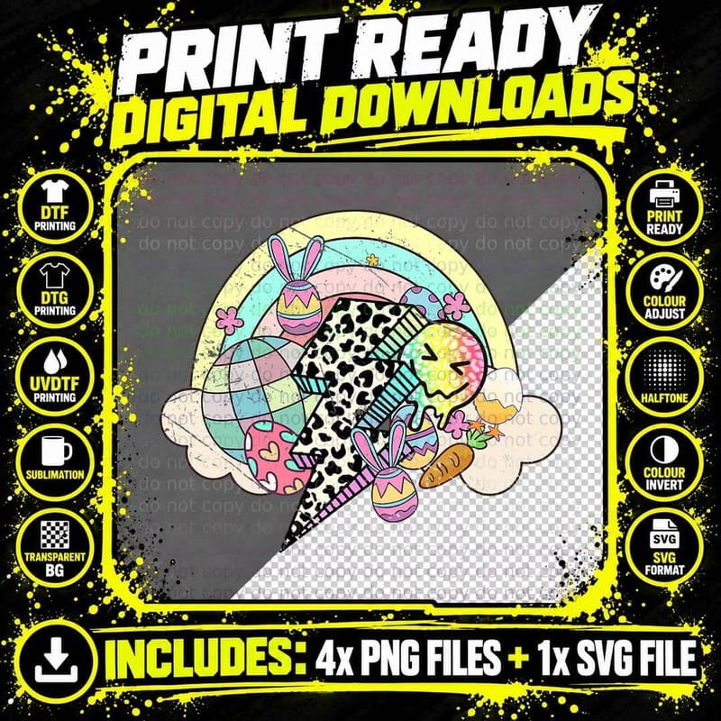 Easter Egg Hunting T-Shirt, Groovy Disco Smile Face Png SVG Digital Bundle