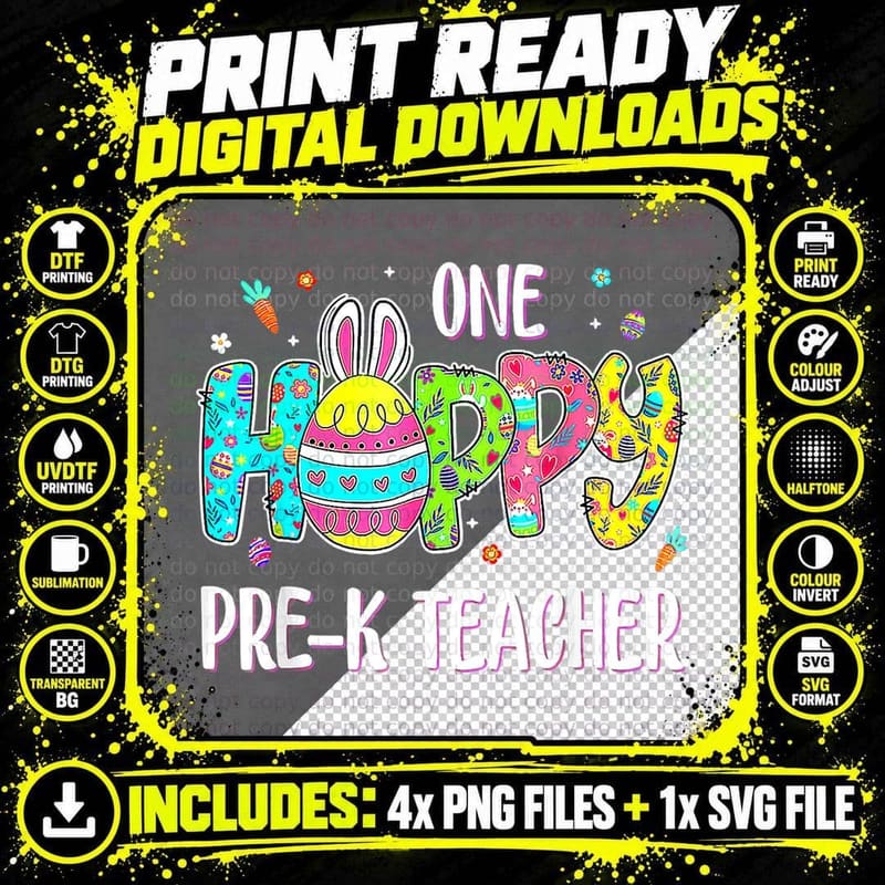 Easter Egg One Hoppy Pre K Teacher Bunny Easter Day Kids Png SVG Digital Bundle