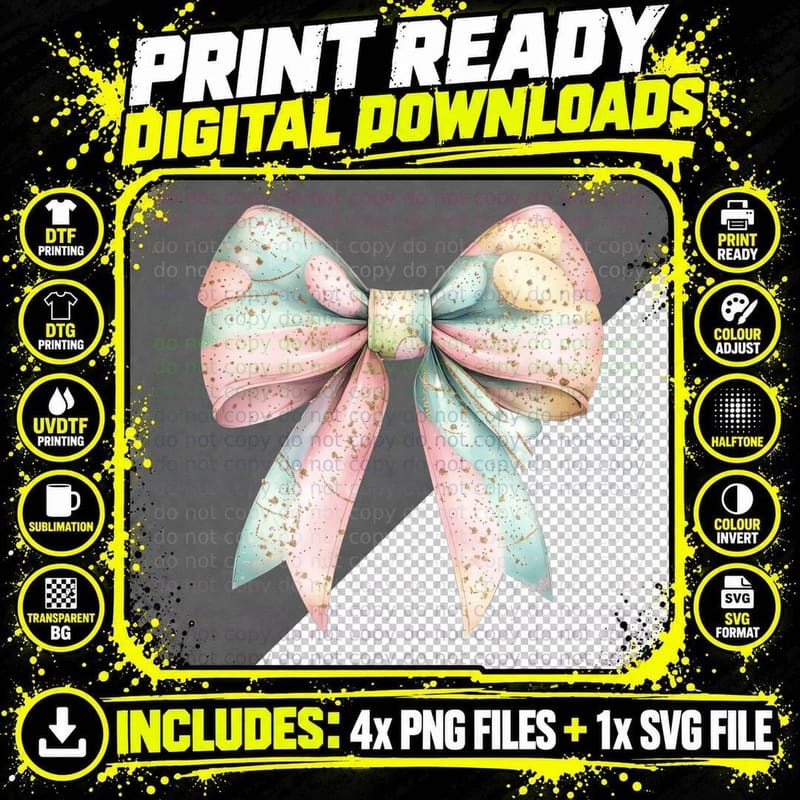 Easter Egg Pastel Ribbon Bow Easter T-Shirt Png SVG Digital Bundle