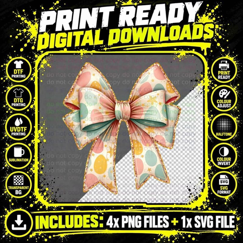 Easter Egg Patterned Bow Easter T-Shirt Png SVG Digital Bundle