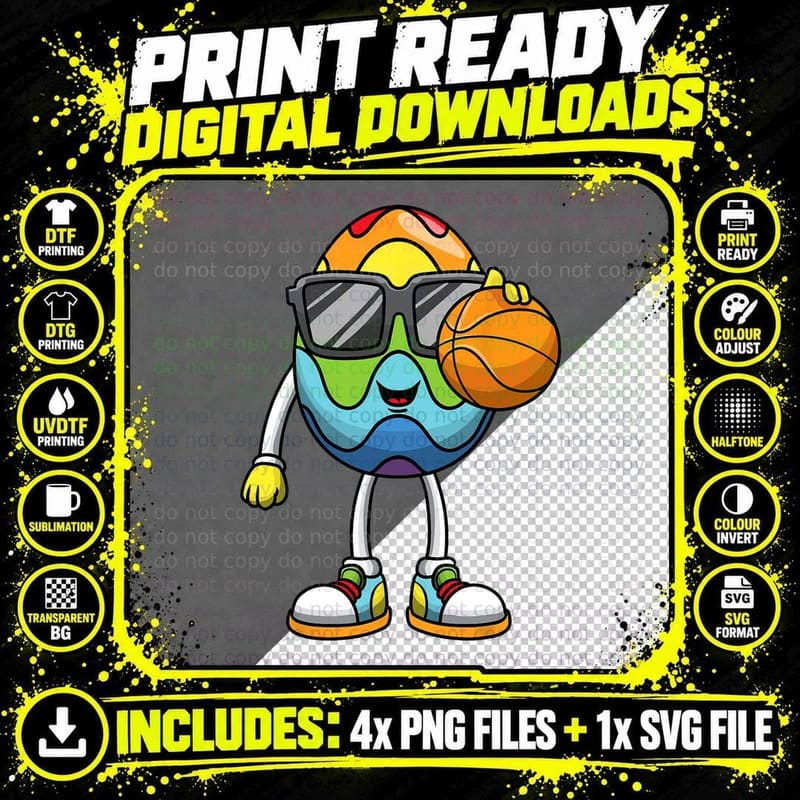 Easter Egg Playing Basketball Sports Boys Men Kids Png SVG Digital Bundle