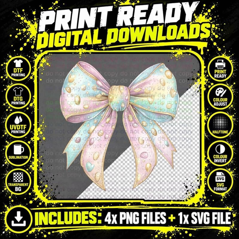 Easter Egg Ribbon Bow Easter Design T-Shirt Png SVG Digital Bundle