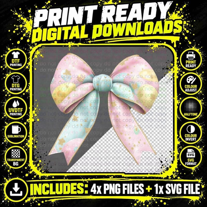 Easter Egg Ribbon Bow Easter Print T-Shirt Png SVG Digital Bundle