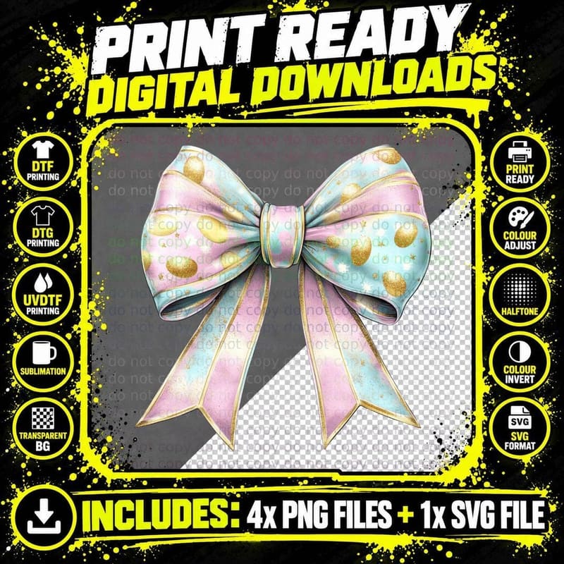 Easter Egg Ribbon Bow Easter T-Shirt, Easter Graphic Tee Png SVG Digital Bundle