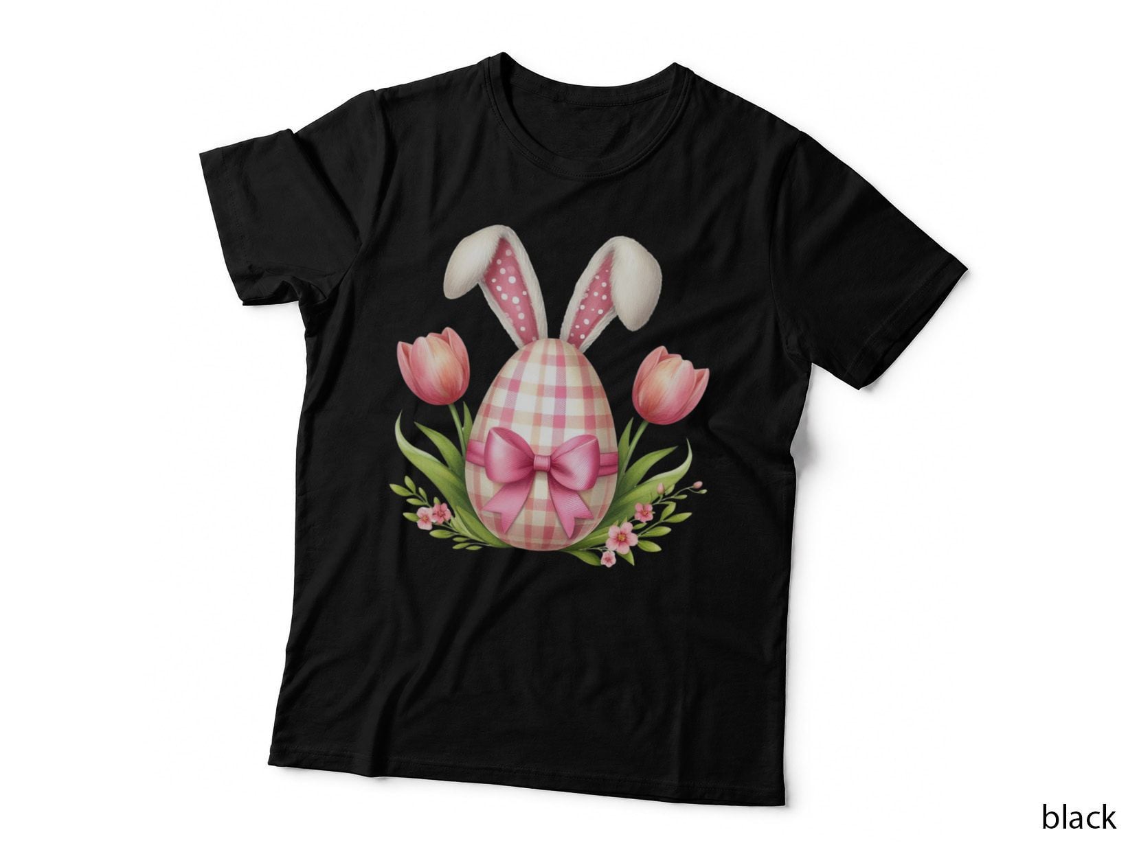 Easter Egg with Bunny Ears and Tulips Easter T-Shirt, Easter Graphic Tee